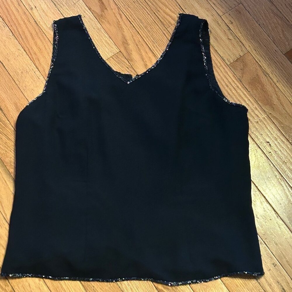 Drapers and Damons Petites Black Tank with Bugle Bead Trim Size 16P T26-1